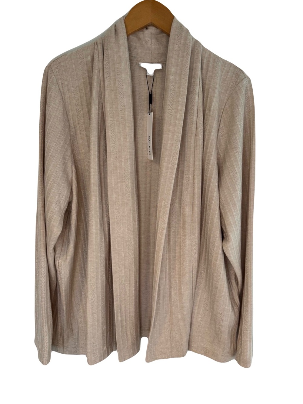 NWT Chico's Oatmeal Beige Ribbed Open-Front Cardigan Sweater XXL